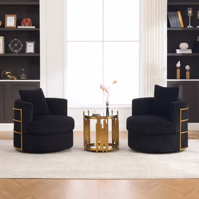 Poltrona girevole 360 WISHDOR in tessuto corduroy nero con contenitore integrato – 1