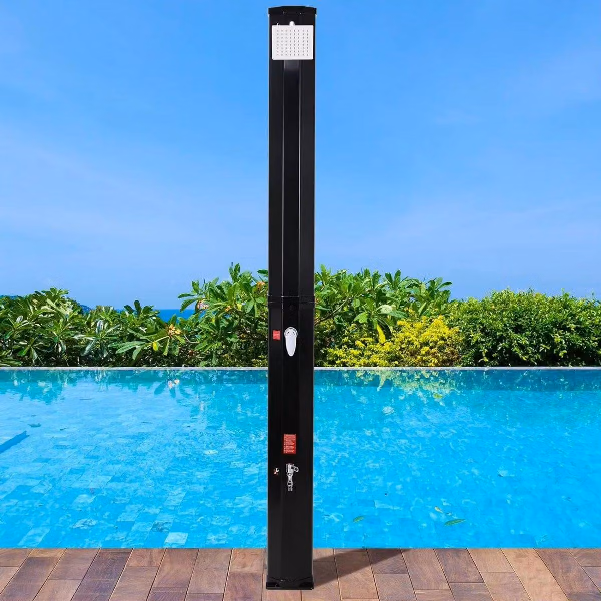 Doccia da esterno autoportante - Nero e argento - Doccia da giardino - Doccia sauna - Soffione solare a 360° con doccia a pedale - Regolazione della temperatura fino a 60 °C - Con copertura - 60 L