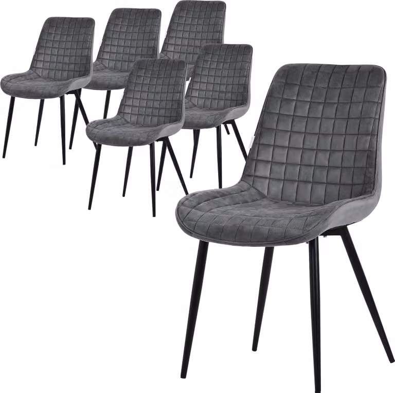 Set di 6 sedie da pranzo ML-Design, antracite, seduta in velluto con gambe in metallo nero, sedie da cucina con schienale