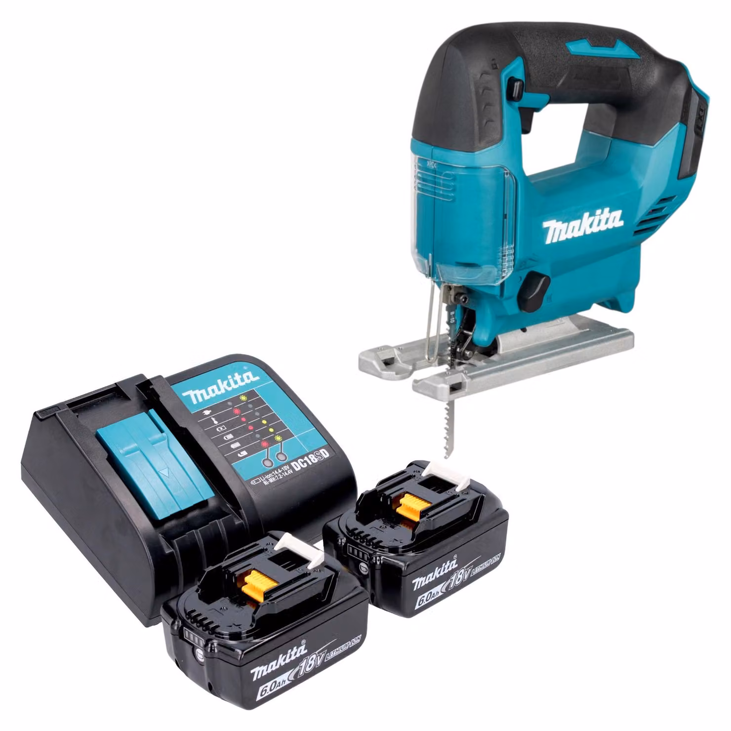 Seghetto alternativo a oscillazione Makita DJV 186 SG 18 V + 2 batterie da 6,0 Ah + caricabatterie
