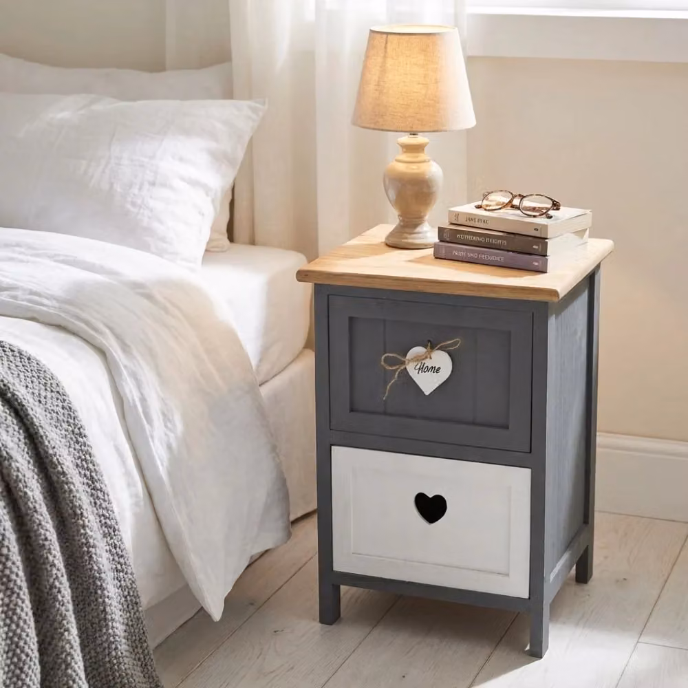 Mobiletto Cosma con 2 Cassetti in Legno Grigio Stile Shabby Chic L: 30 cm, P: 27,5 cm, H: 45 cm – 2