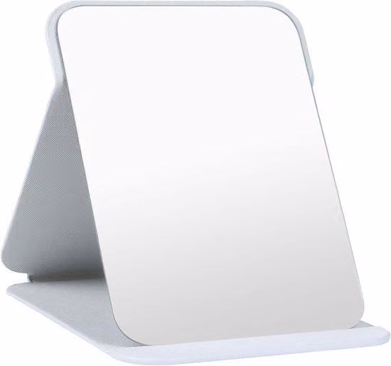 Tavolino da trucco da viaggio con piano in ecopelle - 155 x 205 cm - specchio da trucco portatile con supporto, da utilizzare come scrivania - specchio da viaggio portatile con maniglia standard