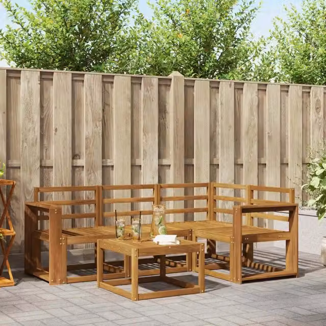 Set di divani da esterno 5 pz Naturale Legno di Acacia Massello 3366362