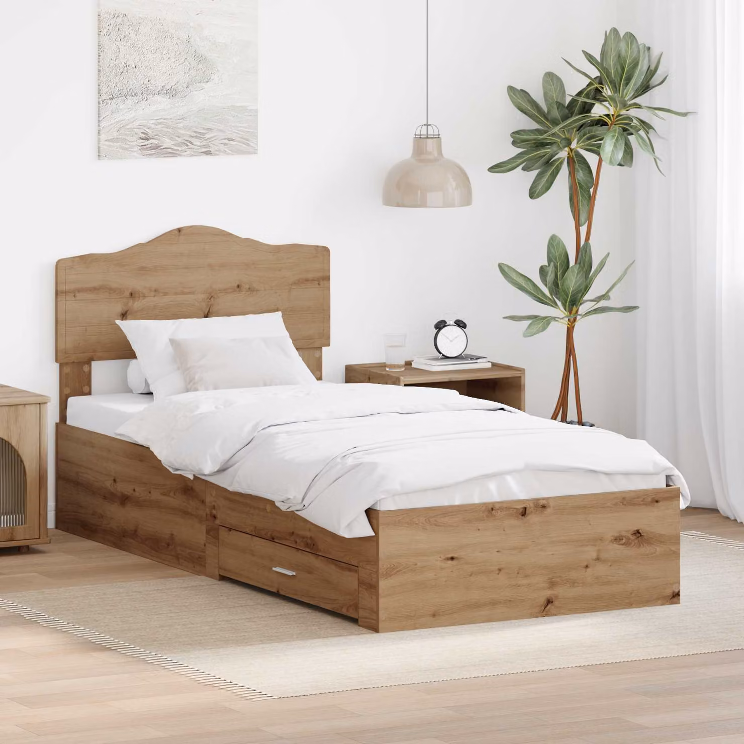Struttura del letto con cassetti vidaXL in legno color rovere, L/P/H: 200 x 100 x 90 cm