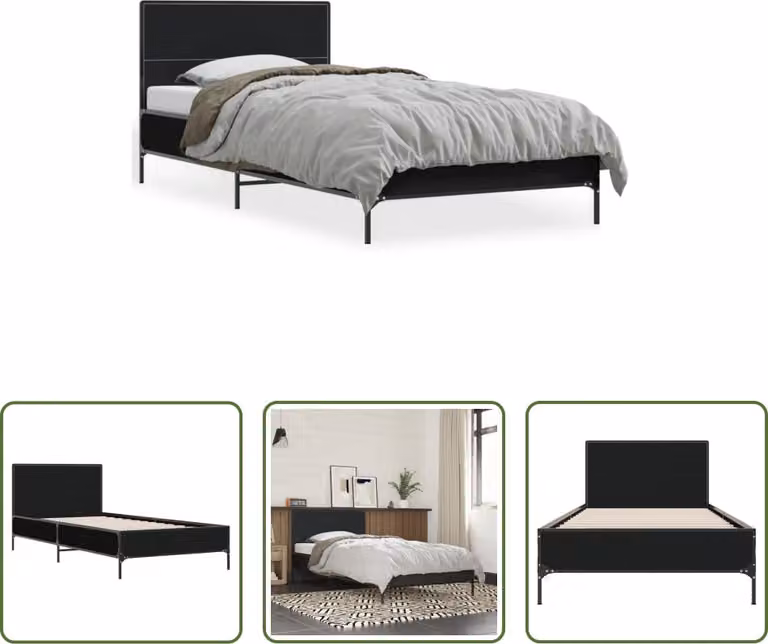 The Living Store Struttura letto nera 100x200 cm in legno e metallo