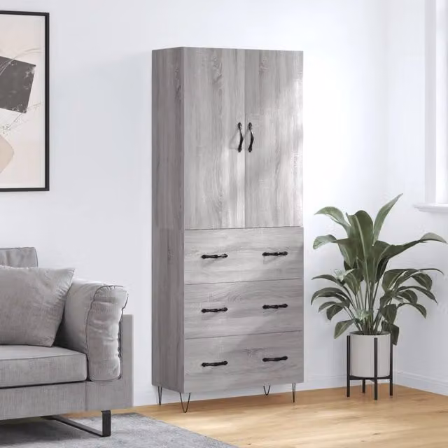 Credenza moderna da parete vidaXL in legno e metallo, Grigio, L: 69,5 cm, P: 34,0 cm, H: 180,0 cm – 1