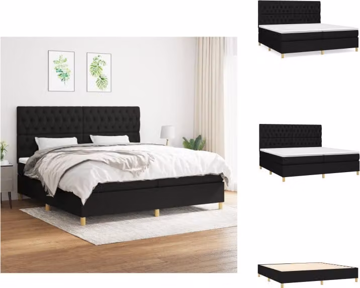 vidaXL Letto a molle con materasso nero 200x200 cm in tessuto - Letti e strutture letto