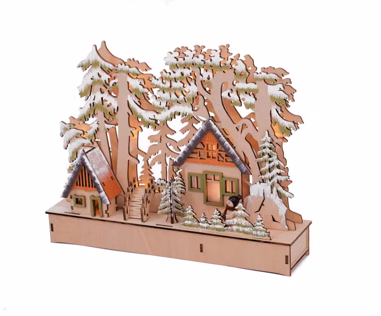 3.06 Paesaggio forestale a LED con casa - multicolore - circa 30 x 23 cm
