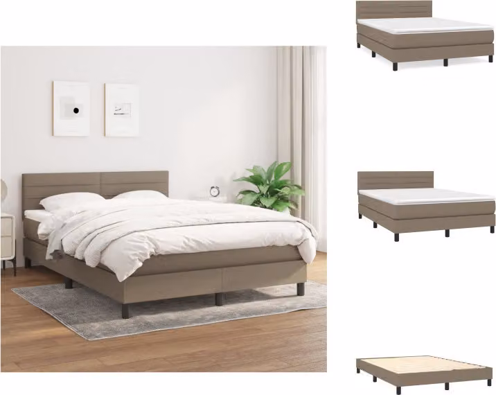vidaXL Letto a molle con materasso in tessuto taupe 140x200 cm - Letti e strutture letto