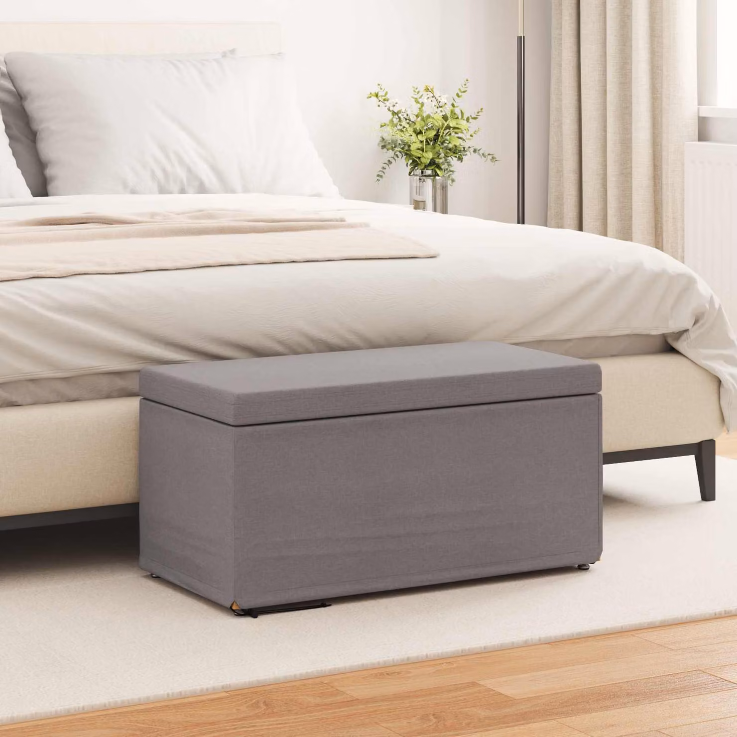 Pouf moderno vidaXL in tessuto e legno MDF, disponibile nei colori beige o grigio, L 81 x P 41 x H 40 cm
