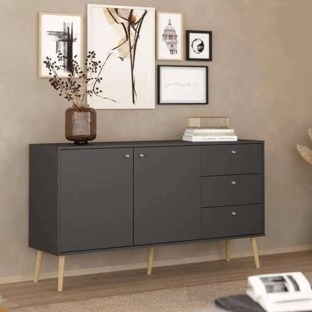 Credenza Erina DMORA, Buffet e Madia da Soggiorno o Cucina, Grigio Opaco, L: 147 cm, P: 39 cm, H: 82 cm