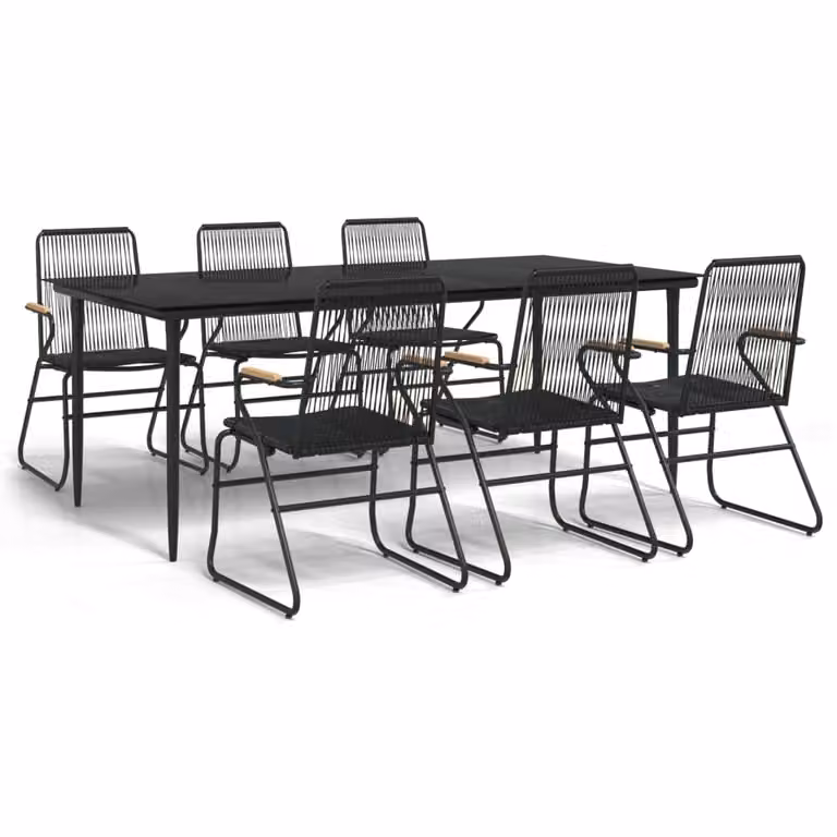 Set da Pranzo da Giardino 7 pz Nero in Rattan PVC