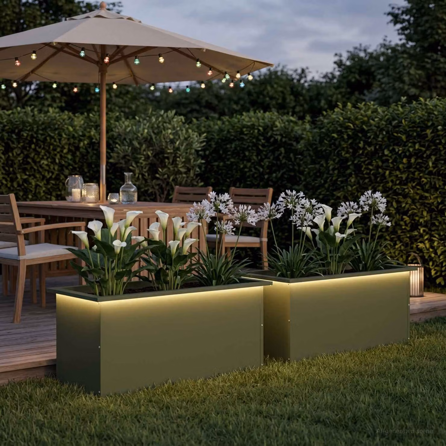 Set di 2 fioriere da giardino con LED vidaXL in acciaio, colore verde, L: 80 cm, P: 40 cm, H: 40 cm