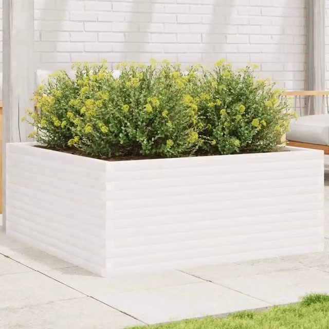 Fioriera da Giardino-Vaso da Esterno Bianca 110x110x46cm Legno Massello di Pino