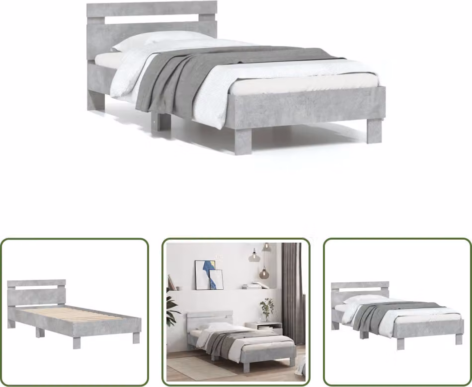 The Living Store Giroletto con testiera in cemento grigio 75x190 cm Materiale a base di legno