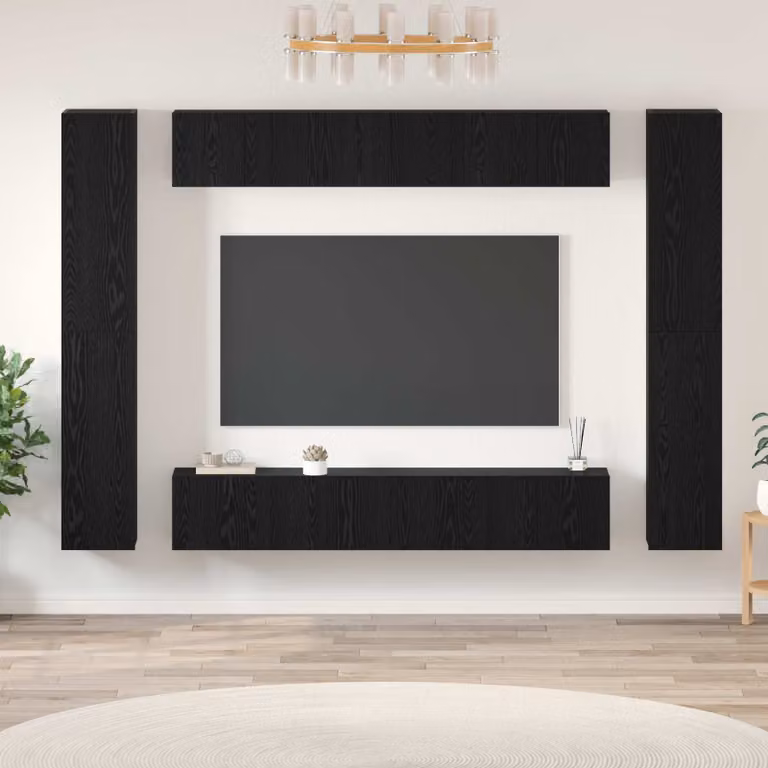 Set mobile TV vidaXL 10 pezzi in legno ingegnerizzato Rovere e Nero per soggiorno