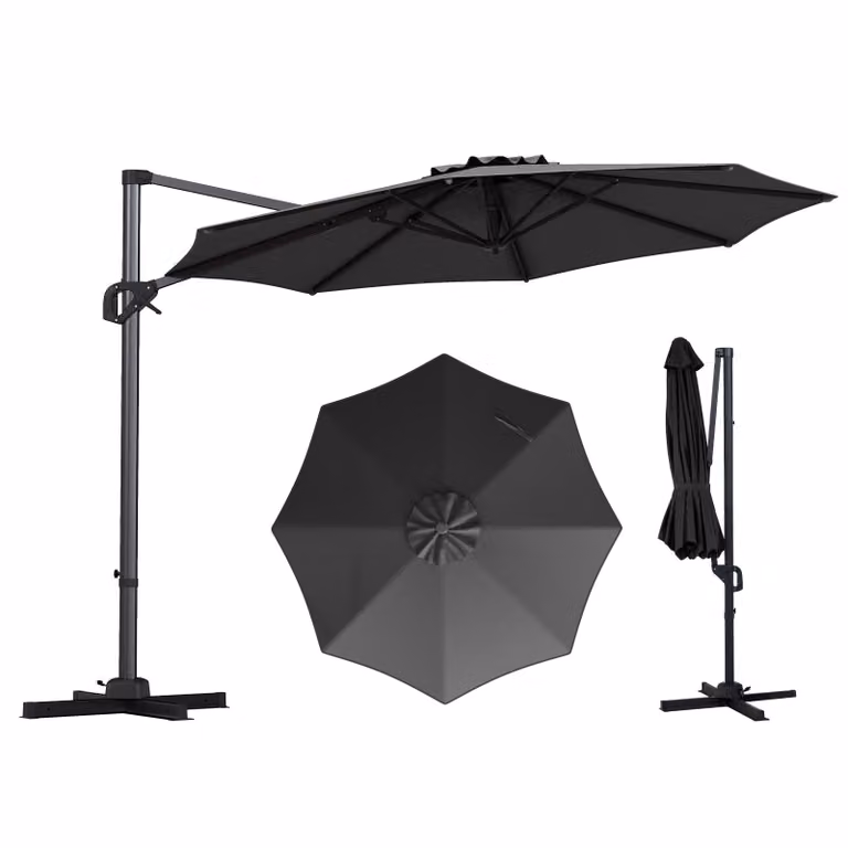 Ombrellone COSTWAY in alluminio 300x300 cm, ombrellone a braccio con manovella, ruotabile a 360°, inclinazione regolabile in continuo, ombrellone da giardino grande, ombrellone da mercato antracite