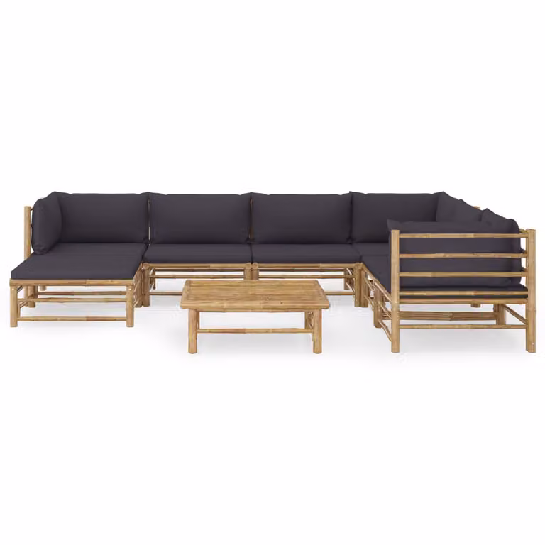 set di 8 pezzi per salotto da giardino con cuscini in bambù grigio scuro