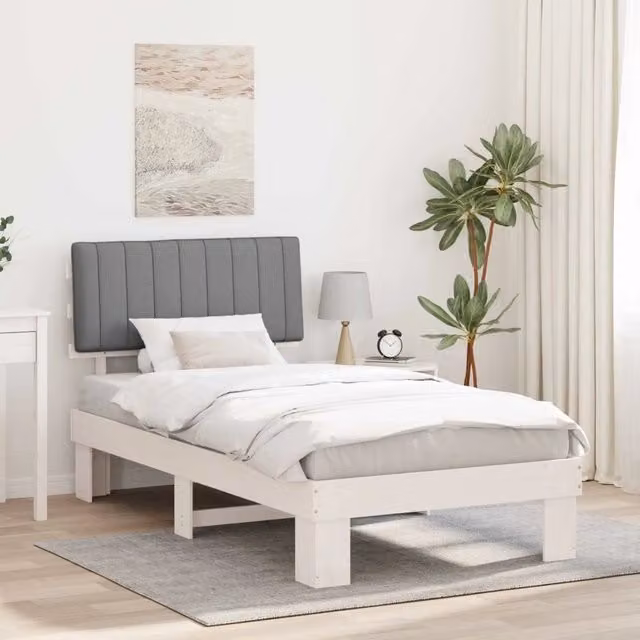 Letto con Testiera Rivestita vidaXL in Legno di Pino Grigio Chiaro L/P/H: 100 x 200 cm