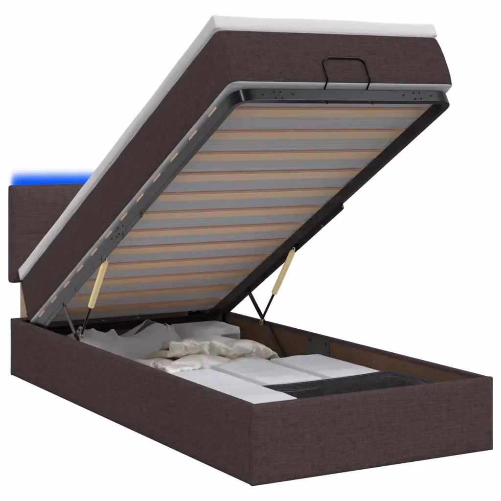 Letto Ottomano con Materasso e Illuminazione LED vidaXL, Marrone, L: 90 cm, P: 190 cm, H: 88 cm – 2