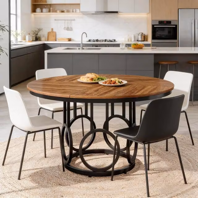 Tavolo da pranzo rotondo per 4-6 persone in MDF e metallo nero e marrone 120 × 120 × 75 cm