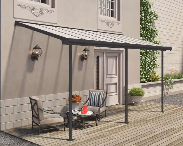 Pergola addossata Palram Sierra in alluminio e policarbonato Grigio L: 4.5 m, P: 2.3 m, H: 2.3 m
