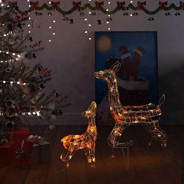 vidaXL Famiglia di Renne di Natale con 160 LED Multicolore in Acrilico e Metallo