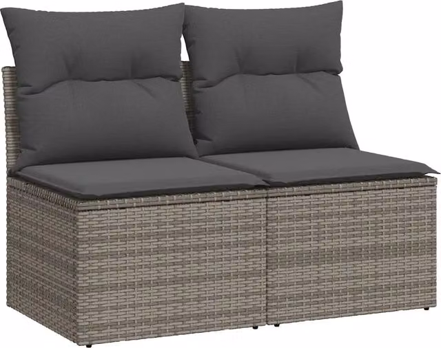 Set Divano da Giardino 2 Pezzi DESIGN IN in Polyrattan Acacia Grigio con Cuscini in Tessuto e Rivestimenti Rimovibili