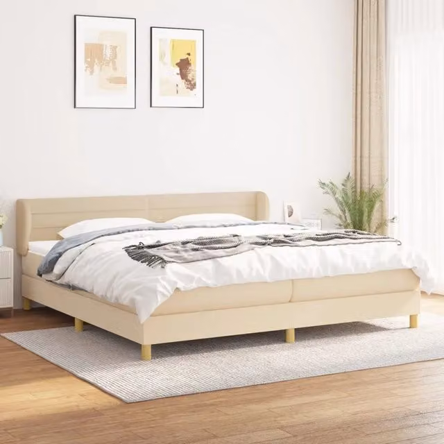 Letto Ibrido vidaXL con Giroletto a Molle e Materasso in Tessuto Beige e Bianco L/P: 200 x 200 cm
