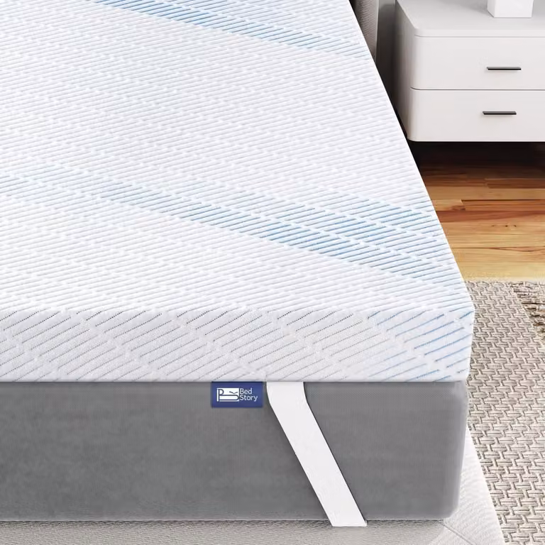 Topper per materasso in gel memory foam, 120x200 cm, 7,6 cm di altezza, adatto a materassi con rigidità H2 e H3, in bambù traspirante, colore bianco