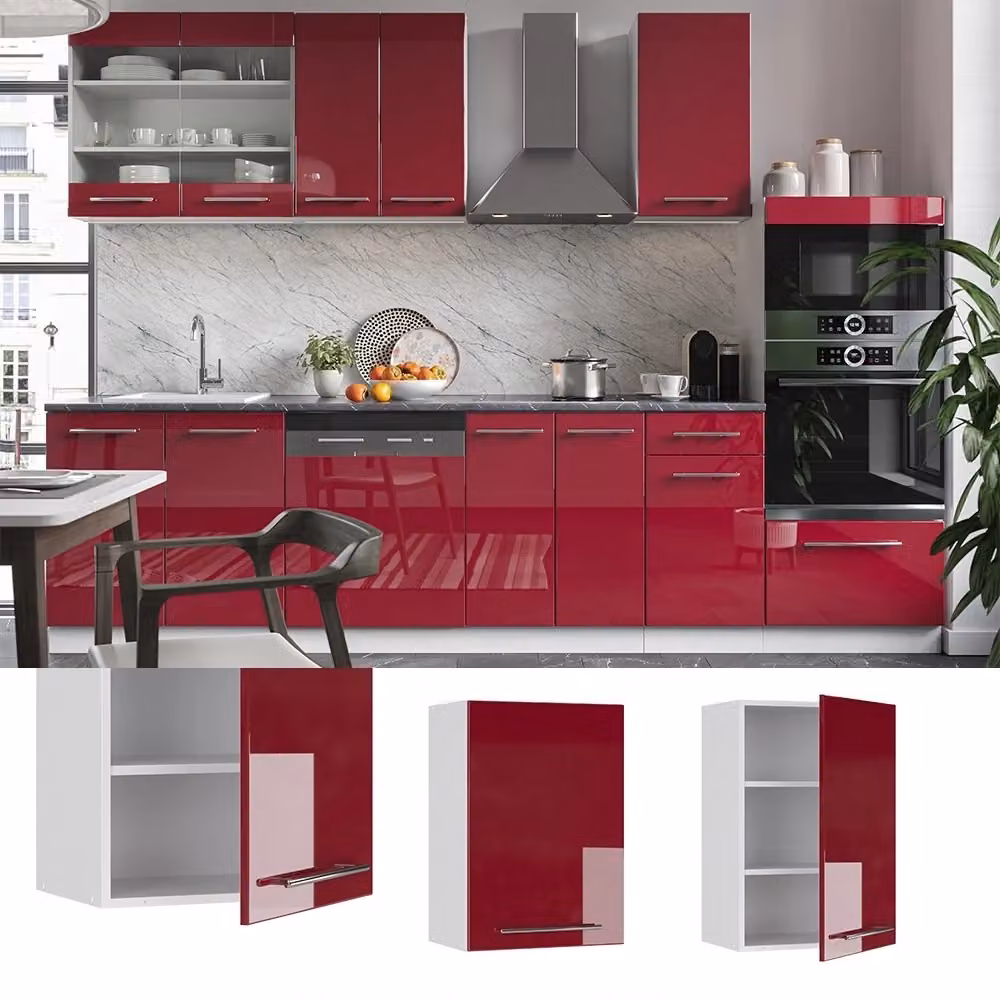 Pensile da cucina Vicco Fame-Line moderno con ante a battente, finitura lucida, colori bianco e rosso, L: 50 cm, H: 72 cm, P: 34,1 cm – 2