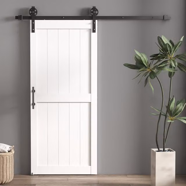 Porta Scorrevole HOMCOM in Legno e Metallo Stile Industriale Bianco L: 81,3 cm, H: 213,4 cm