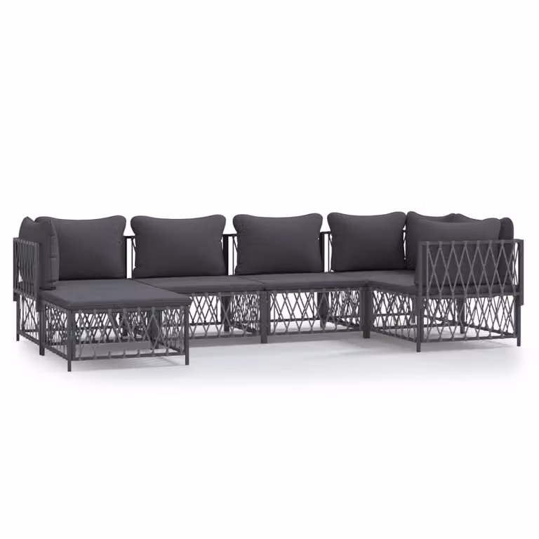 Set Salotto da Giardino 6 pz con Cuscini in Acciaio Antracite