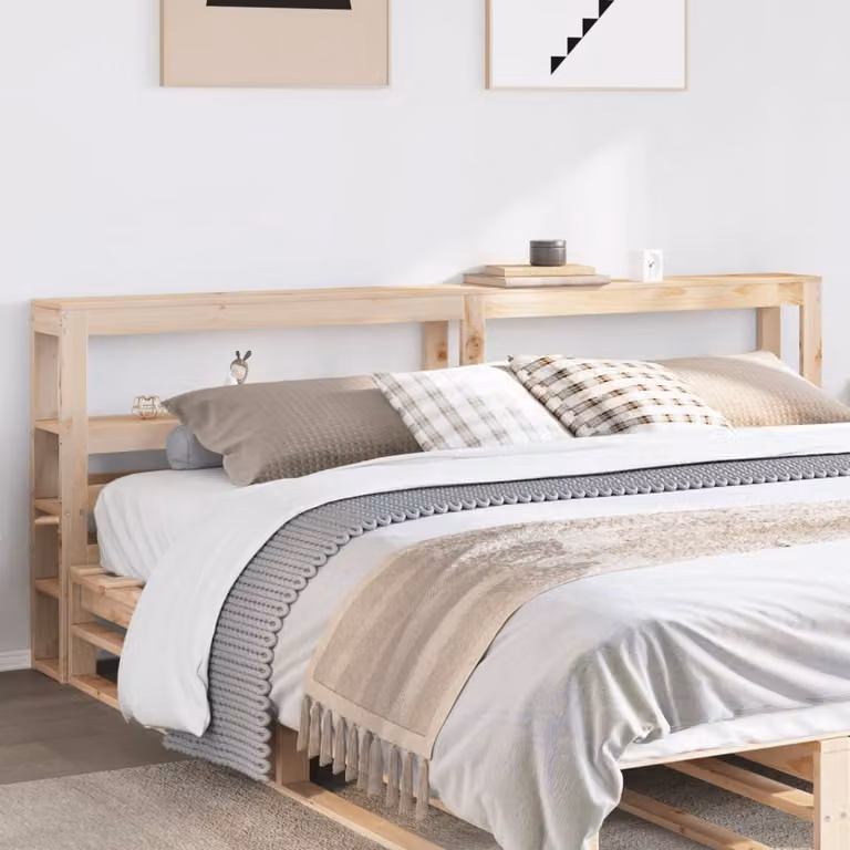 vidaXL Testiera con Ripiani Integrati in Legno Massello di Pino Marrone per Letto 200x200 cm