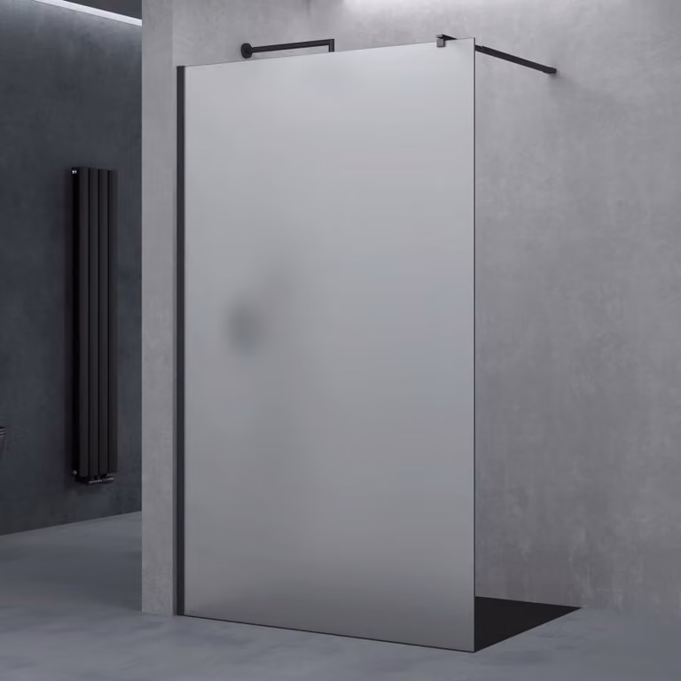 doporro Parete Doccia Walk In 100x200 cm, Box Doccia in Vetro Temperato Satinato 8 mm Anticalcare, con Barra Stabilizzatrice e Profilo Nero Opaco šC Bremen01VS