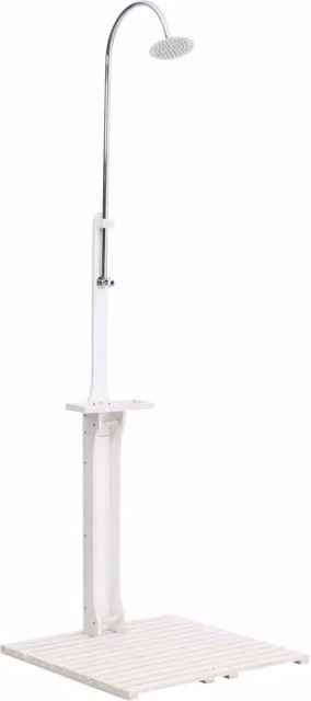 Doccia da giardino in legno bianco e acciaio inossidabile L/P/H: 75 x 75 x 221 cm