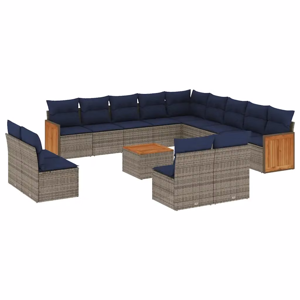 Set di Divani da Giardino vidaXL in Polyrattan Grigio con Cuscini e Tavolino da Esterno a Forma di U – 2