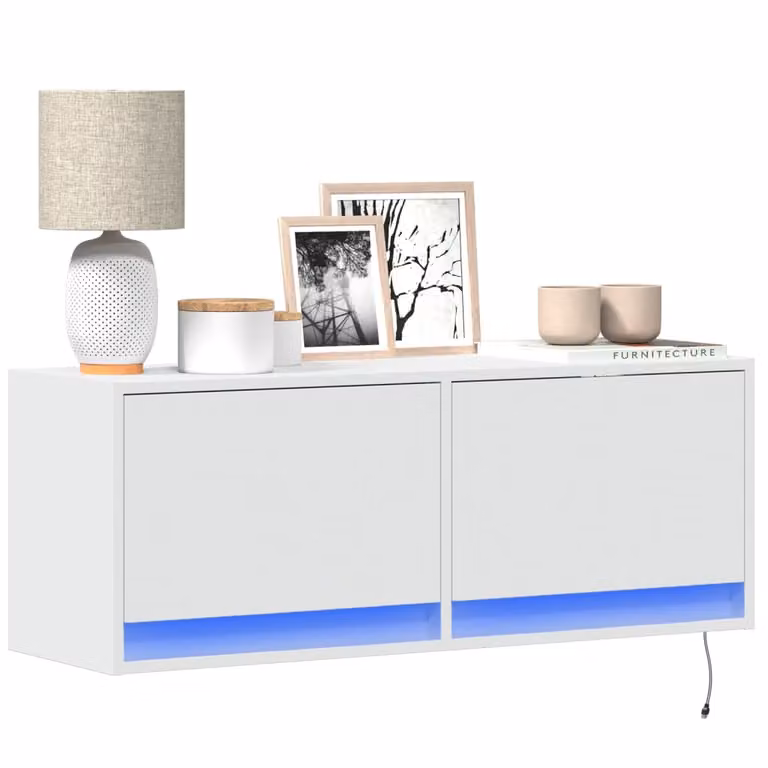 Mobile TV a parete vidaXL con luci LED integrate, bianco, L: 100 cm, P: 31 cm, H: 35 cm