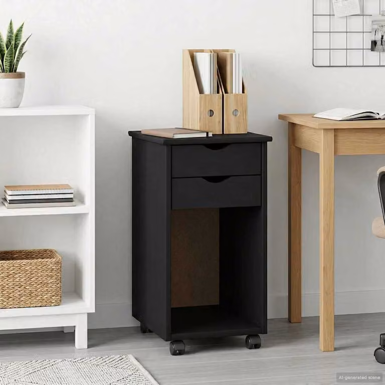 vidaXL Carrello Mobile con Ruote in Legno di Pino Massiccio Nero L: 34 cm, P: 39 cm, H: 65,5 cm
