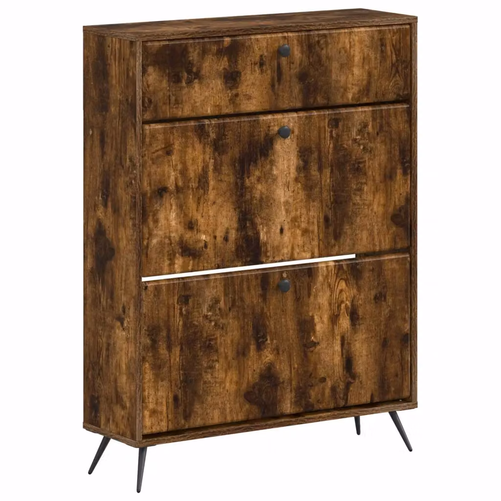 Mobile porta scarpe moderno vidaXL in MDF e metallo, colore rovere marrone e nero, L 78 x P 24 x H 103 cm – 2