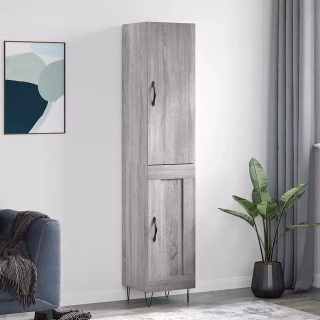 Credenza Buffet Armadio da Cucina Design Mania Grigio Sonoma in Legno e Metallo L/P/H: 34,5 x 34 x 180 cm – 1