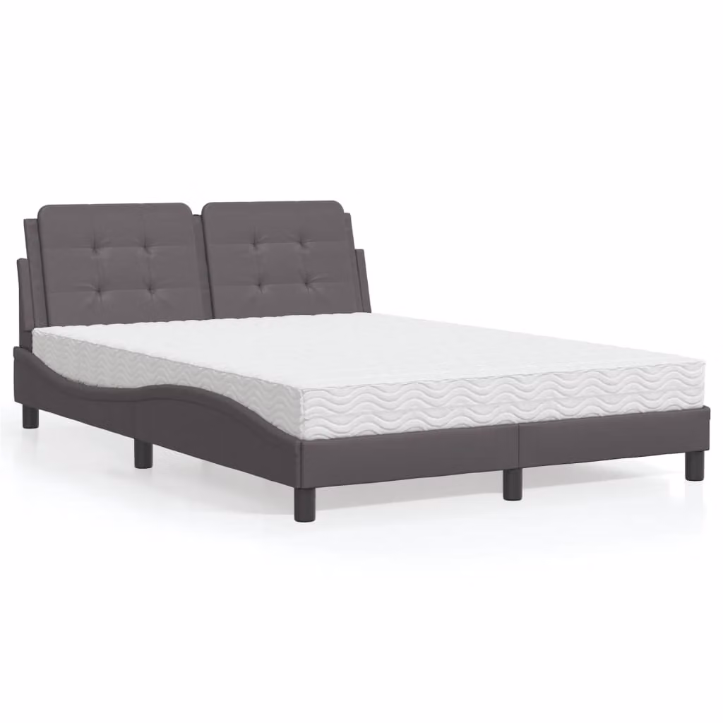 Letto con Materasso vidaXL Zadar Grigio in Similpelle L/P: 140 x 190 cm – 1