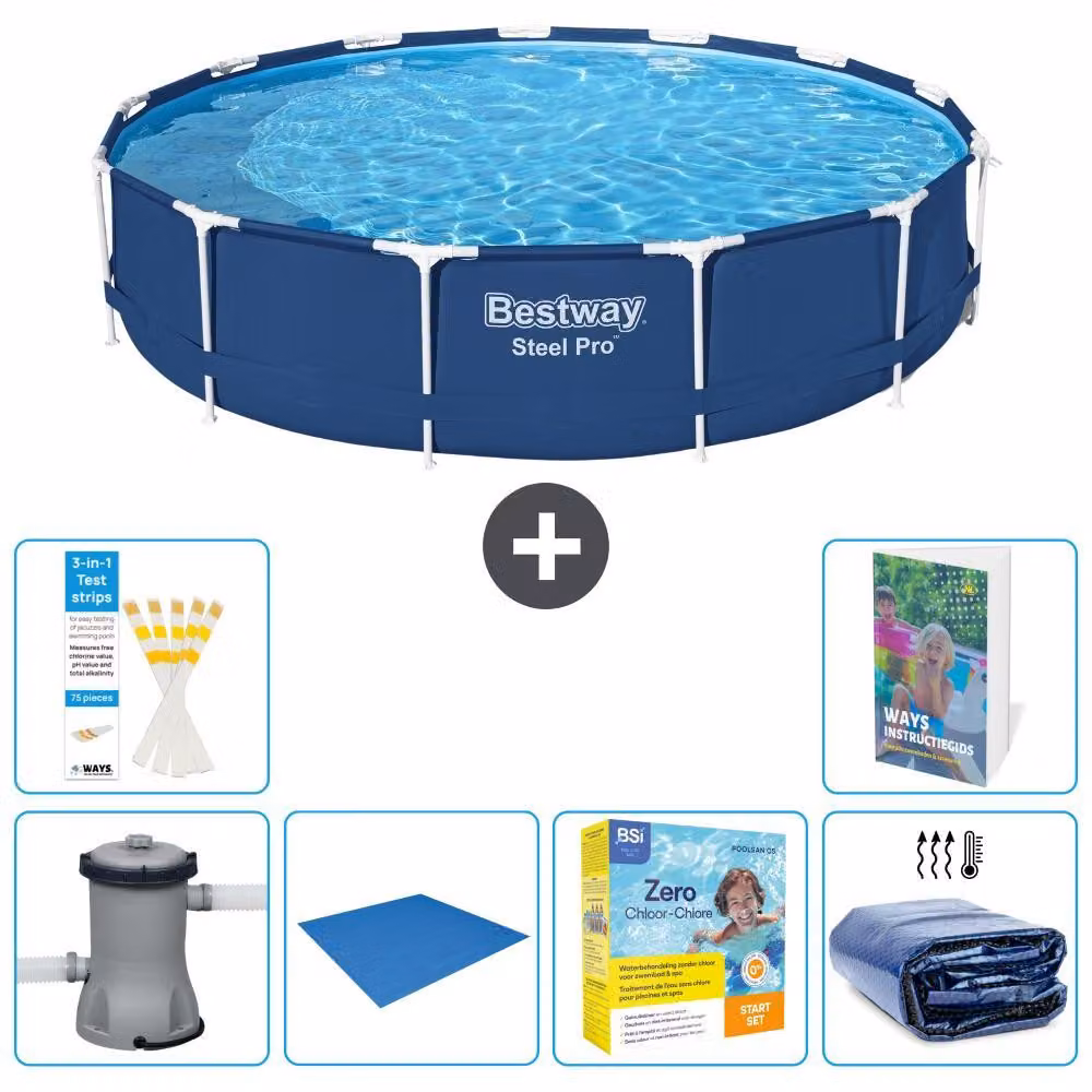 Piscina gonfiabile Bestway Steel Pro, rotonda, dimensioni 396x84 cm, composta da 5 parti, modello S245