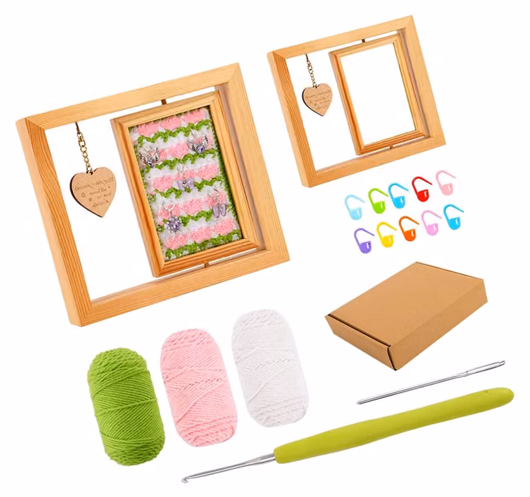 Kit per principianti per l'uncinetto, completo di struttura in legno e uncinetto