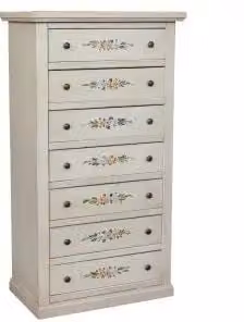 cassettiera settimino in legno Shabby chic 7 cassetti laccato bianco anticato decorato fiori