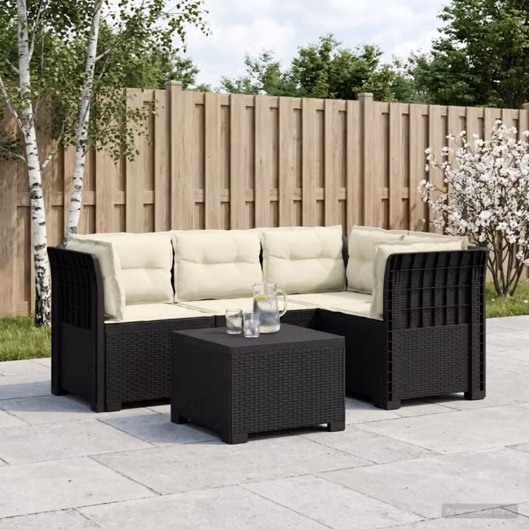 Set da giardino moderno vidaXL con divano angolare a L, poltrona e tavolino in polyrattan, cuscini beige e antracite resistenti alle intemperie