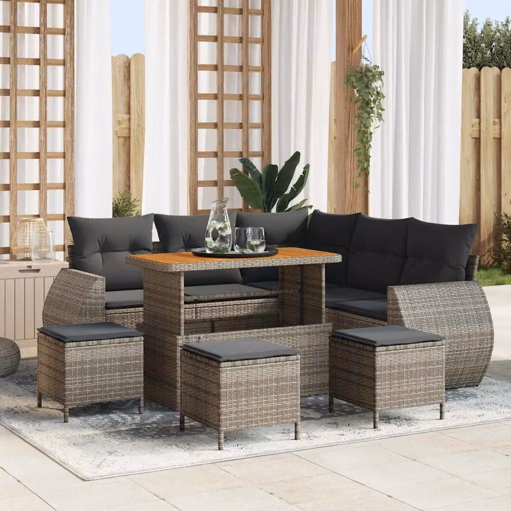 Set Divano da Giardino vidaXL a L con 9 Pezzi, Grigio, con Cuscini e Tavolino, Struttura in Metallo e Polyrattan – 1