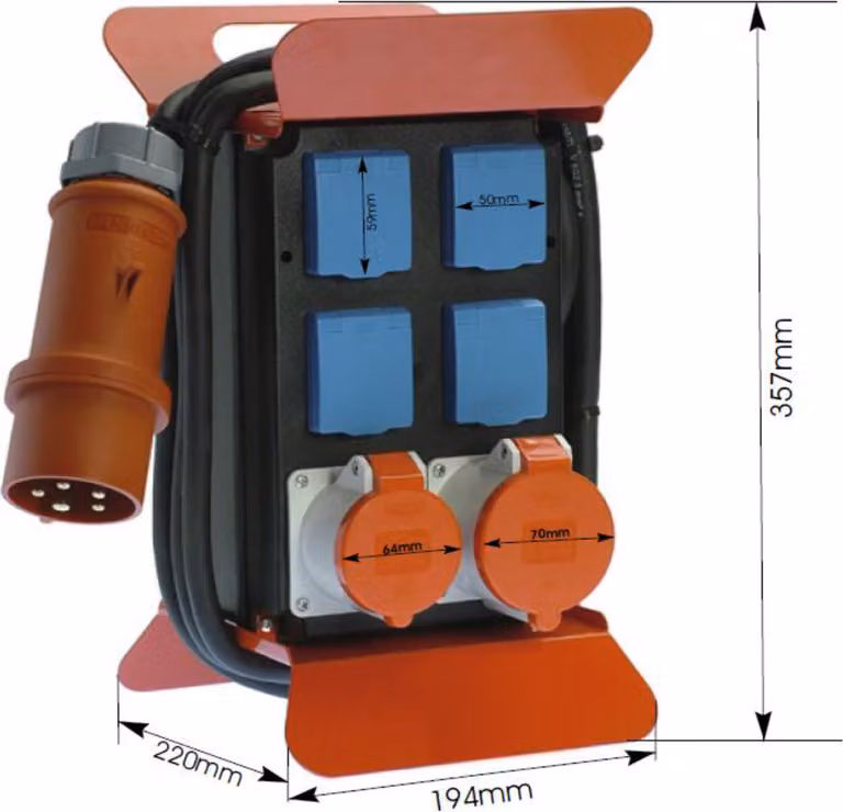 Distributore di corrente BACHMANN 400V CEE 2m, 1x16A 5p400V 1x32A 5p400V 4protect.
