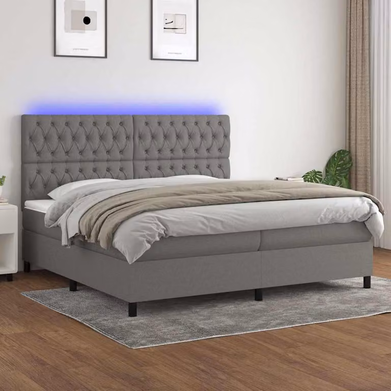 Letto con Materasso a Molle e Illuminazione LED vidaXL, Grigio Scuro, L/P: 200 x 200 cm