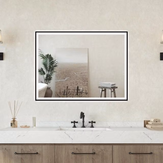 Specchio da bagno rettangolare Aica Italy con retroilluminazione LED, funzione antiappannamento e touch switch, colore bianco, L: 80 cm, H: 60 cm
